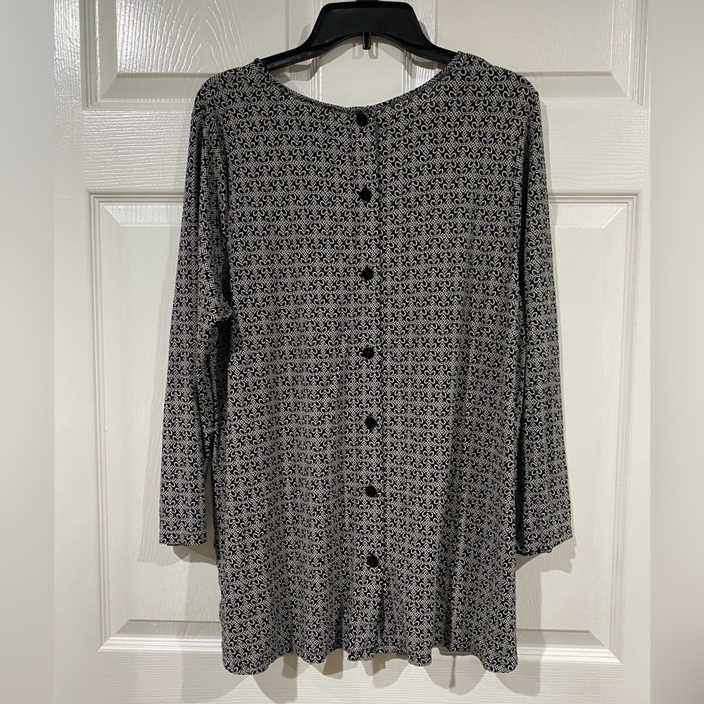 J Jill Scoop Neck Blouse Minimal Coastal Office Comfort Petite Large Navy White - Picture 7 of 11